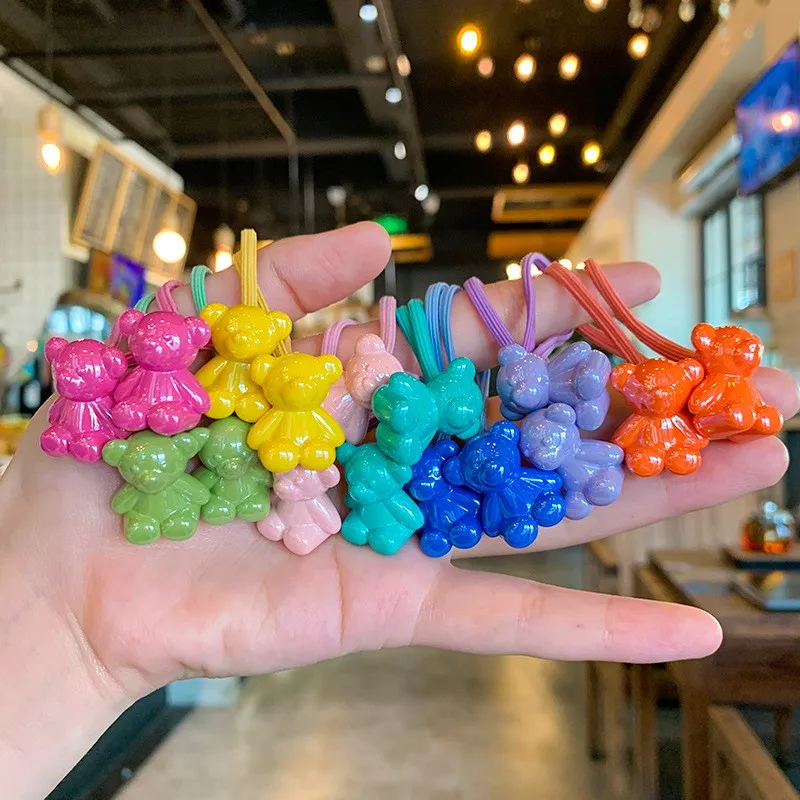 Korean style glitter elastic hair bands heart shape two beads hair ties ponytail holder for school girls