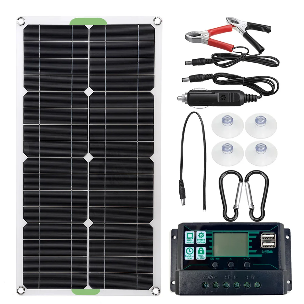 12V 250W Flexible Solar Panel Battery Charger Dual USB With 10-100A Controller Solar Cells Power Bank for Phone Car Yacht RV