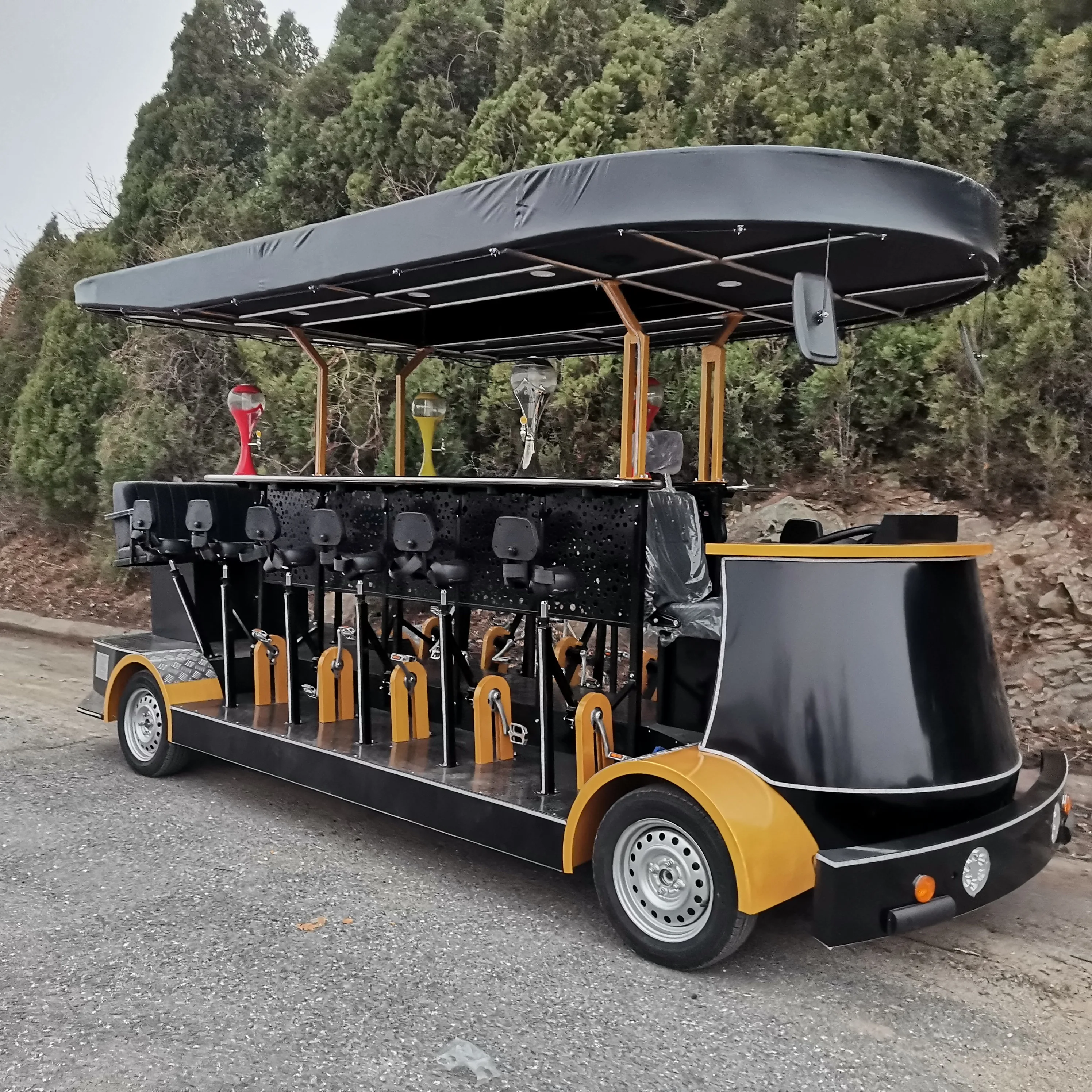 Mobile fast food vending party bike Mobile beer bike for sale Sightseeing four wheel tricycle Electric Beer beer bike