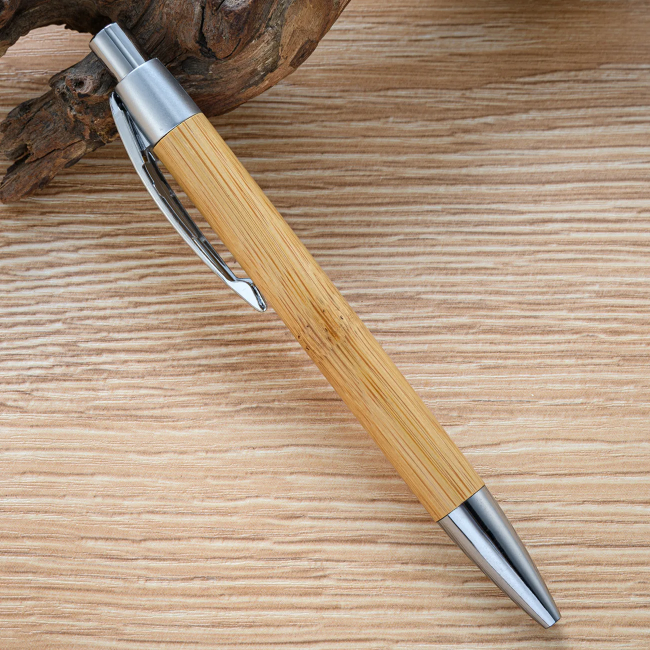 Laser Engraving Logo Bamboo Retractable Ballpoint Pen Black Ink Refills Ballpoint for Promotional Gift