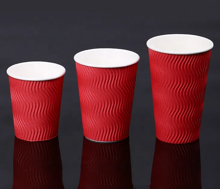 Thick Paper Cup Ripple Wall Corrugated Coffee Paper Cup Disposable 16oz 12oz 8oz 9oz 10oz at CHEAP PRICE