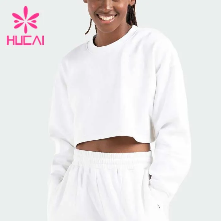 Loose Round Neck Casual Wear Fitness Clothing Gym Apparel Fashionable Short Crop Top Long Sleeve Sweatshirt For Women