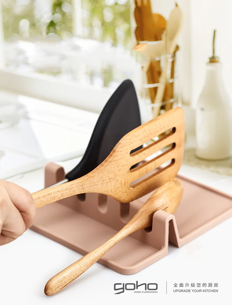 
wholesale high quality new bpa free multiple color non stick silicone spoon utensils rest holder mat 