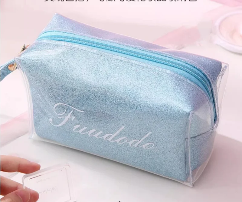 New design makeup brush handbag Jelly color glitter shiny TPU transparent cosmetic bags