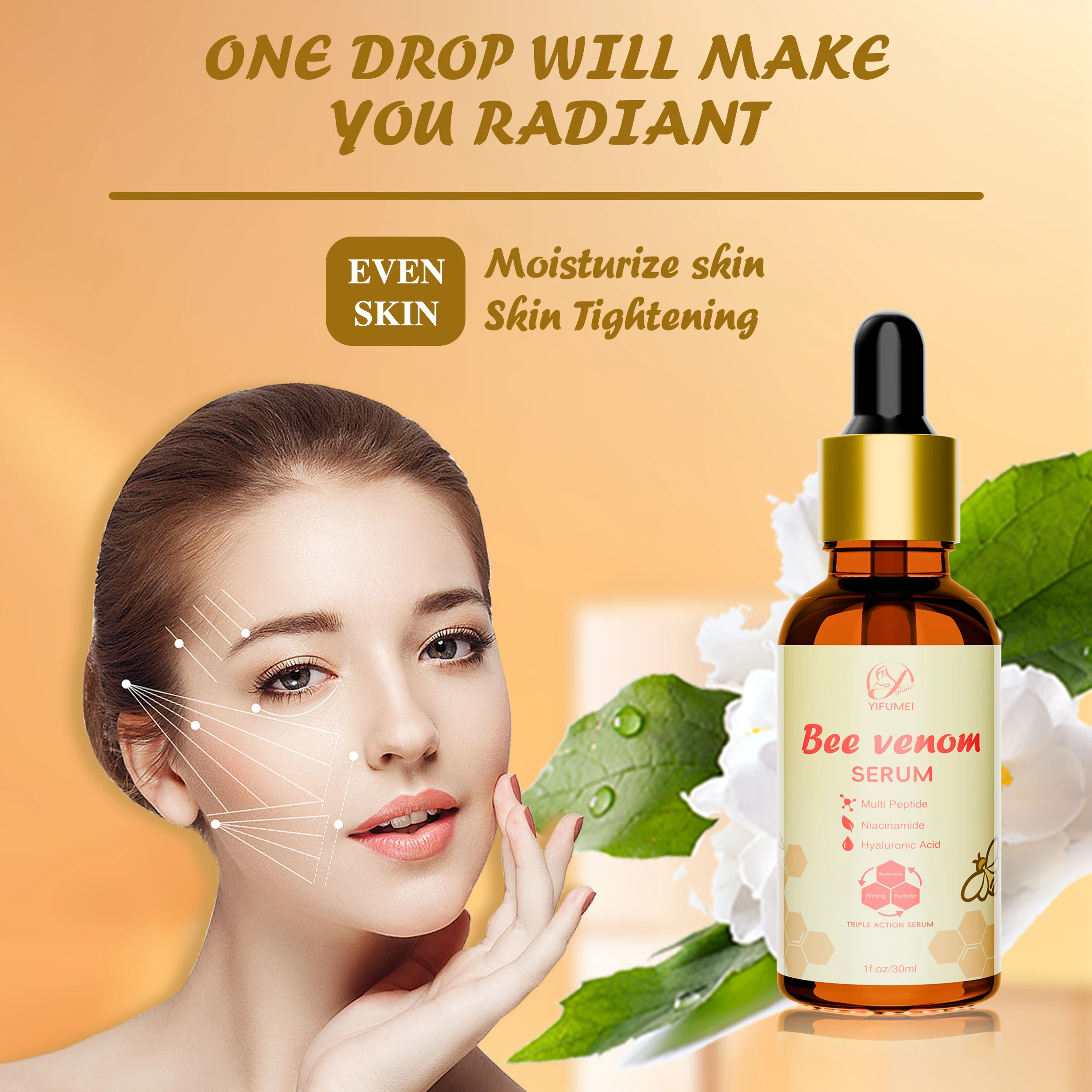 Private Label Triple Action With Multi Peptide Hyaluronic Acid Moisturizer Anti-Aging Anti-Wrinkle Face Repair Bee Venom Serum