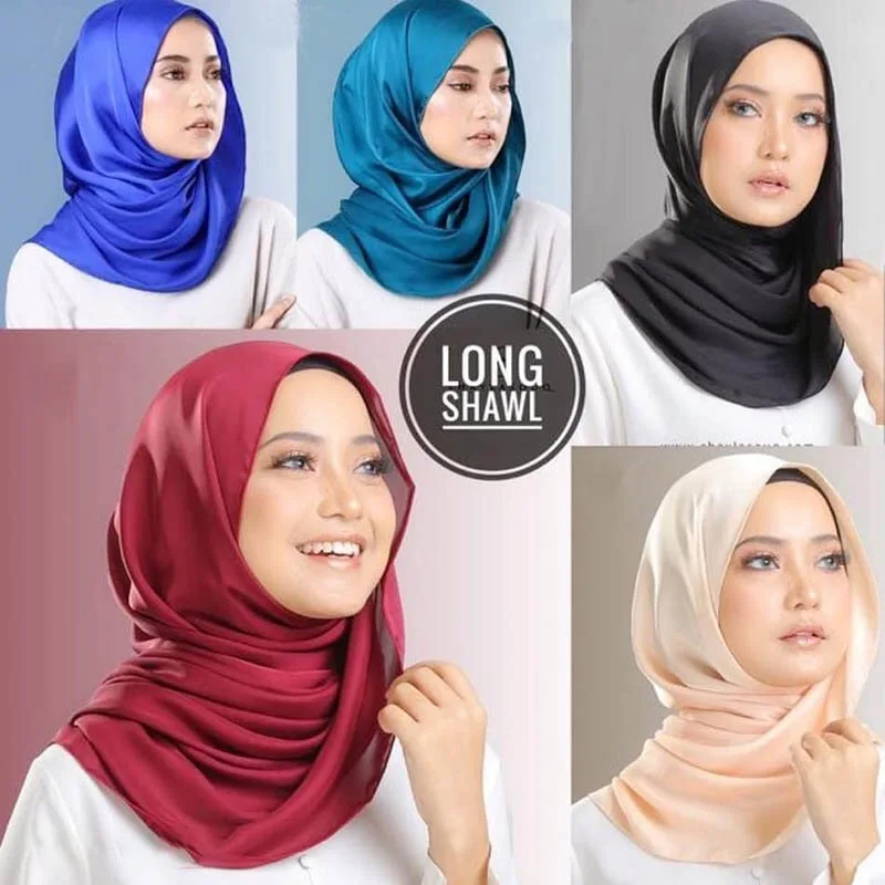 Shiny satin plain shemagh scarf muslim hijab big size women