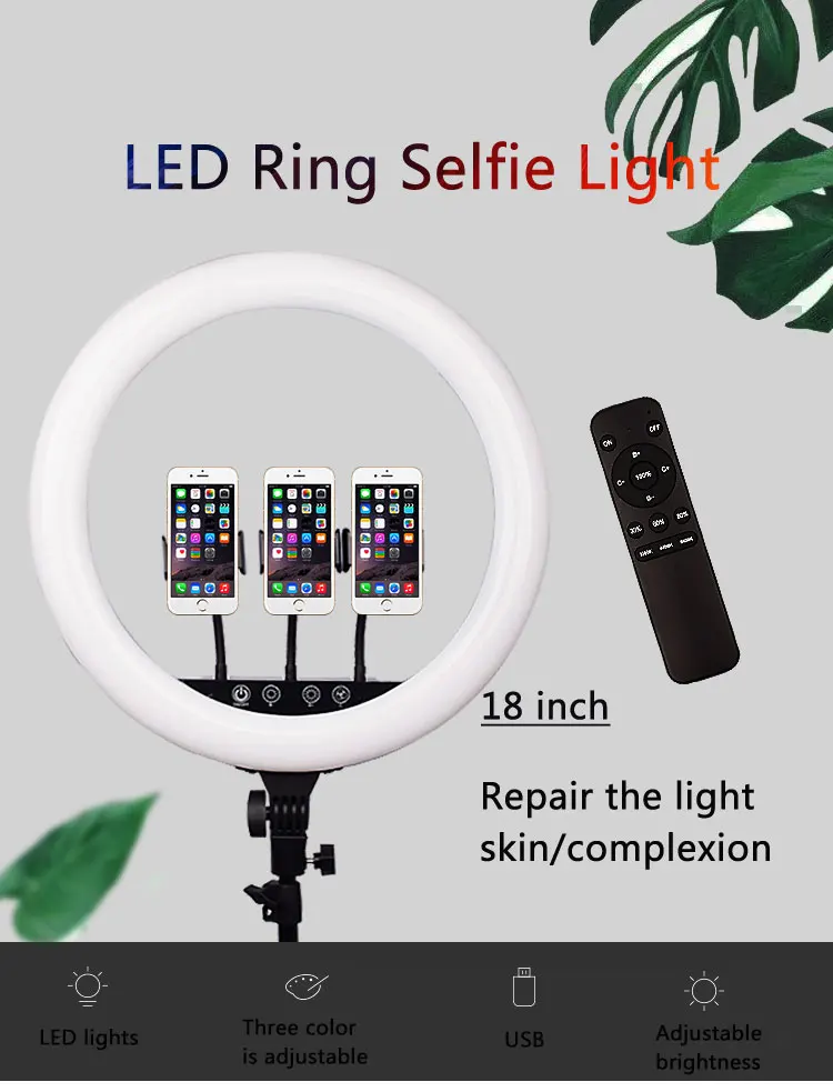 18 дюймов Фотооборудование освещение кольцевой осветитель на светодиодах (Led) для селфи с держателем телефона девочек макияж видео во время прямой трансляции Studio