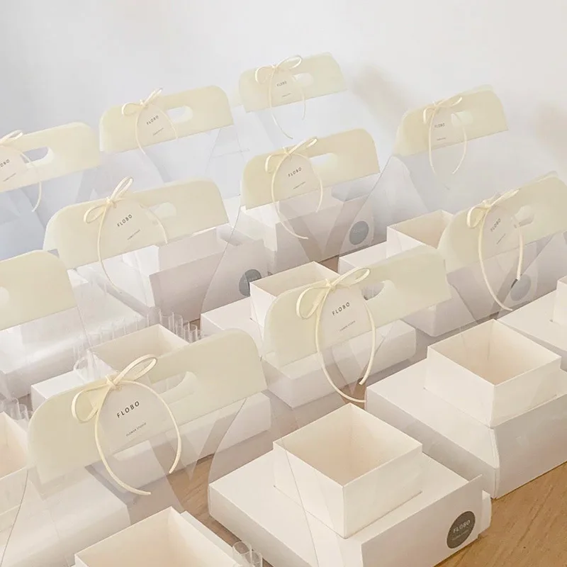 Portable Bouquet Packaging Flower Box Rose Valentine Gift Paper Rectangular Clear Florist Display Boxes