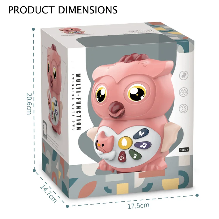 Multi-function Education Funny Shape Cute Electric Music Swinging Cartoon Plastic Owl Toy With Sound And Music