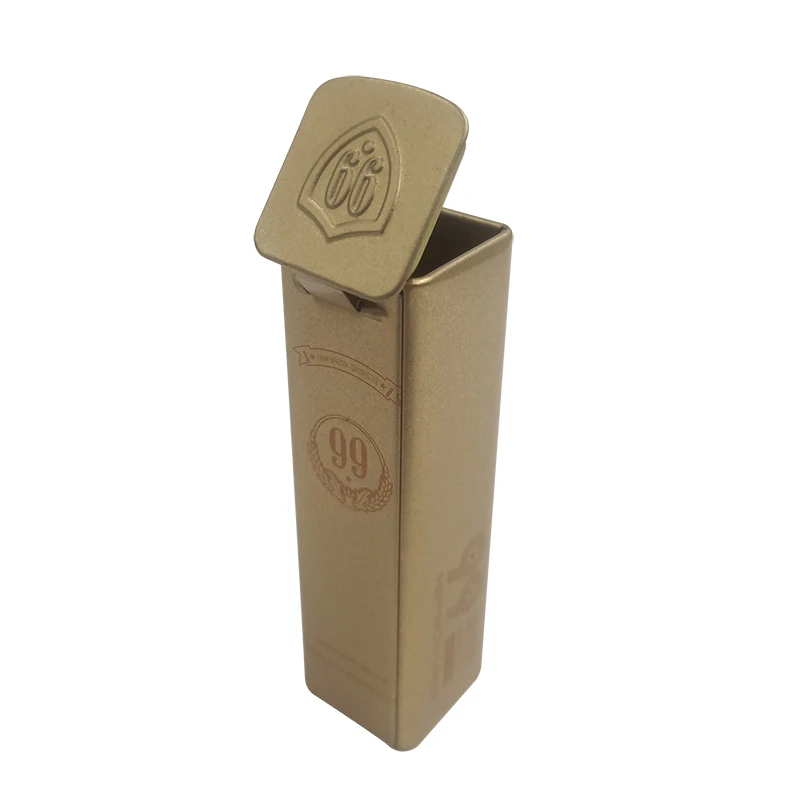 mini small size square gold tin box with hinged lid for medicine pills breathing mint candy metal packaging