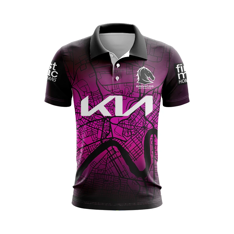 Custom Print Embroidered Logo Quick Dry Short Sleeve Polo Style Nrl Penrith Panthers Vintage Super Rugby T Shirt