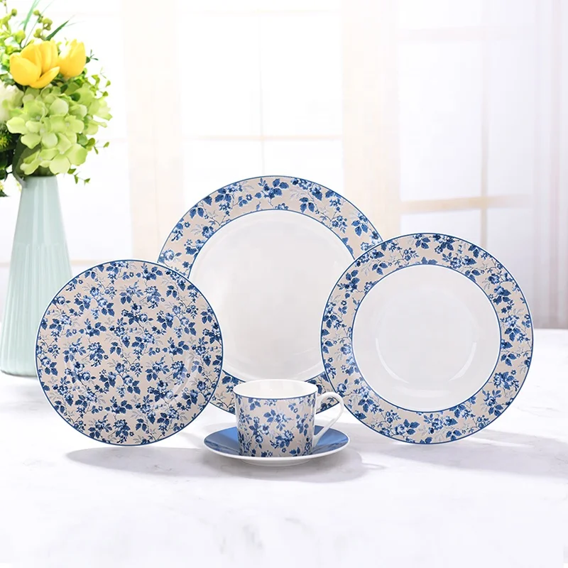 Ceramic Vintage Blue Dinner Plates Set Dinnerware Dishes Sets