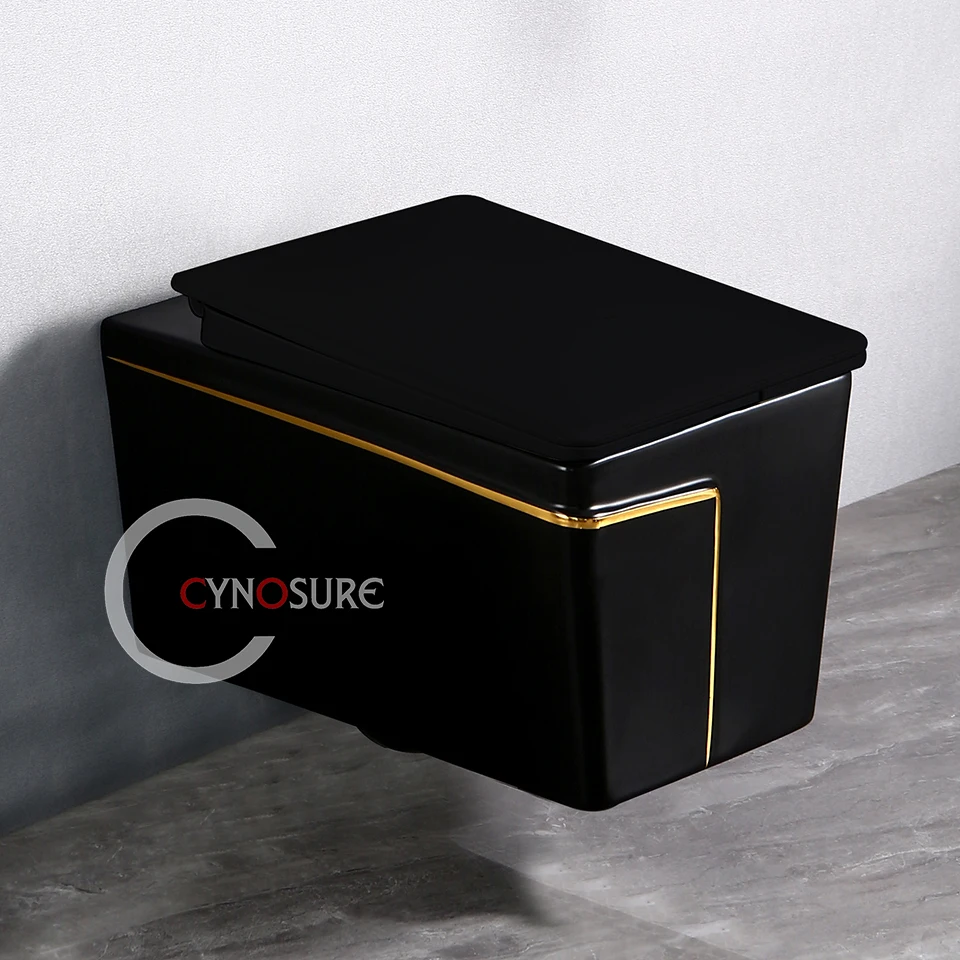 Modern Wc Bathroom Toilets Matte Black With Gold Ceramic Toilet Bowl Hanging Bathroom Ceramic Wc Toilet