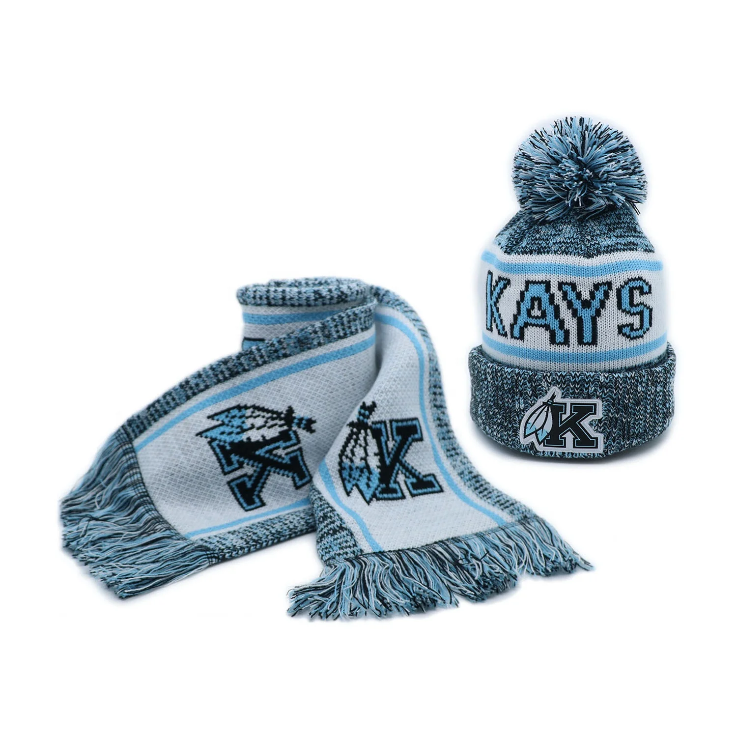 Custom Embroidery Mix Color Knit Thicker Warm Hat Beanie + Long Scarf Set Skull Caps Neck Scarves for Women Men Winter Hat