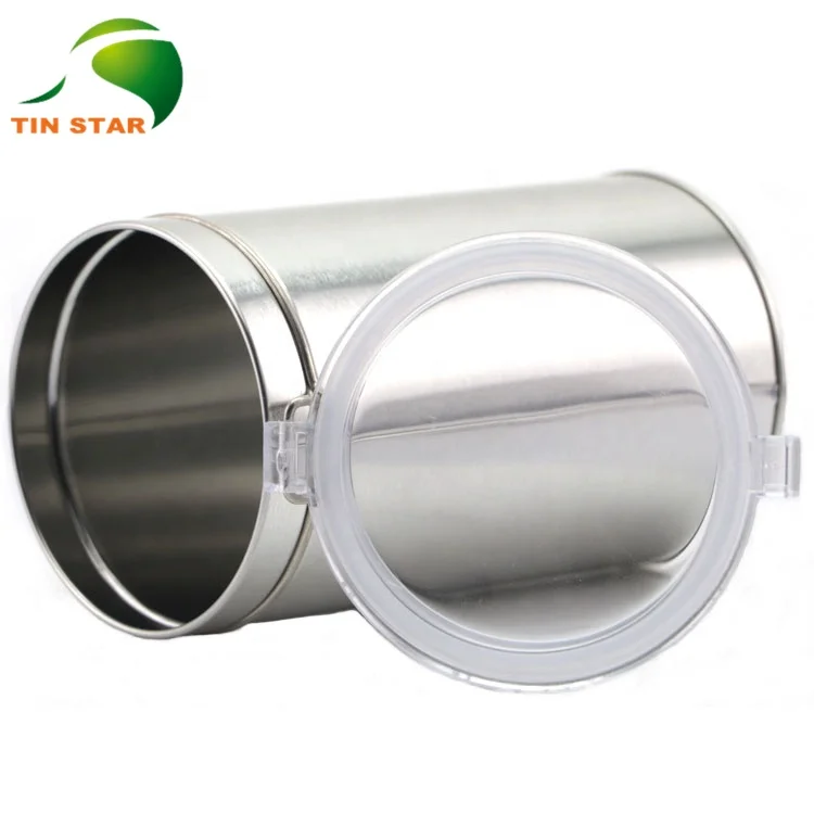 Food Grade Round Empty Metal Tea Tin Packaging With Plastic Window