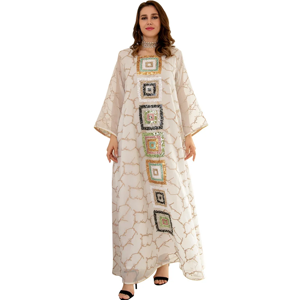 Dubai Turkey Women Muslim Dress Arabian Beads Embroidery Dress Kaftan Abaya Islamic Clothing