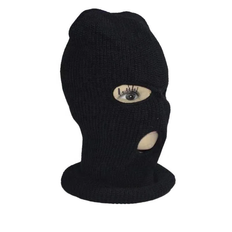 Wholesale Warmly Winter Beanie Black Knitted 3 Hole Custom Ski Mask Balaclava