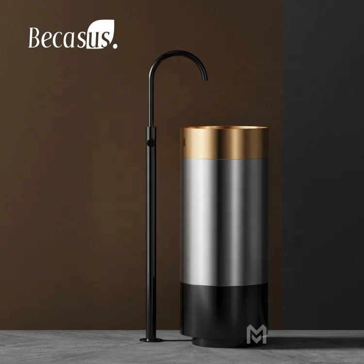 Fashion Attractive Design Stainless Steel  Bathroom Colored Hand Pedestal Sink Standing Washing Basin