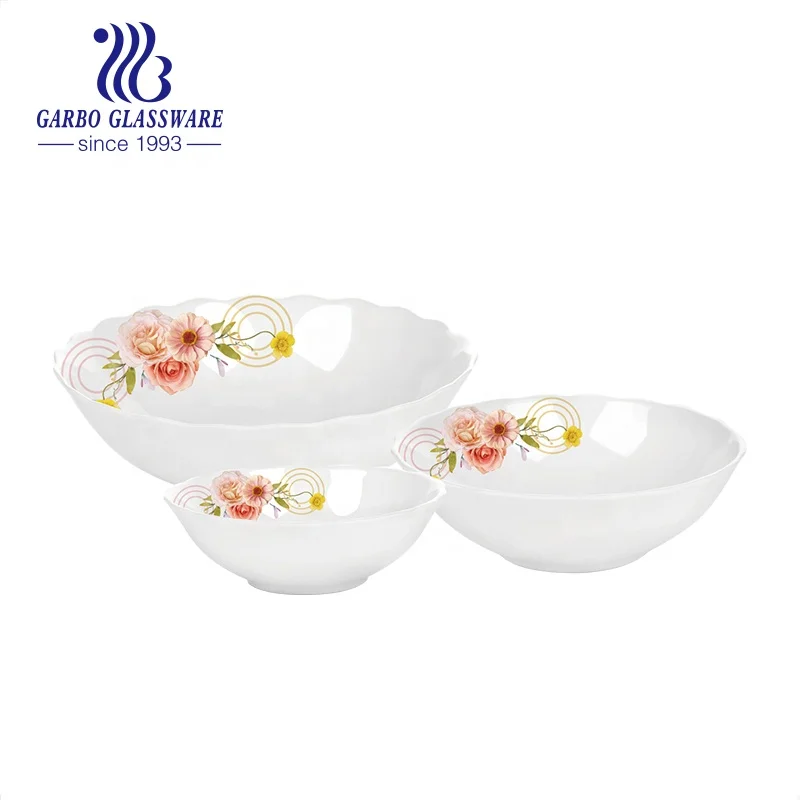 Heat resistant glassware white opal glass noddle bowl with personalized decals 9 inch glass bowls for chicken soup