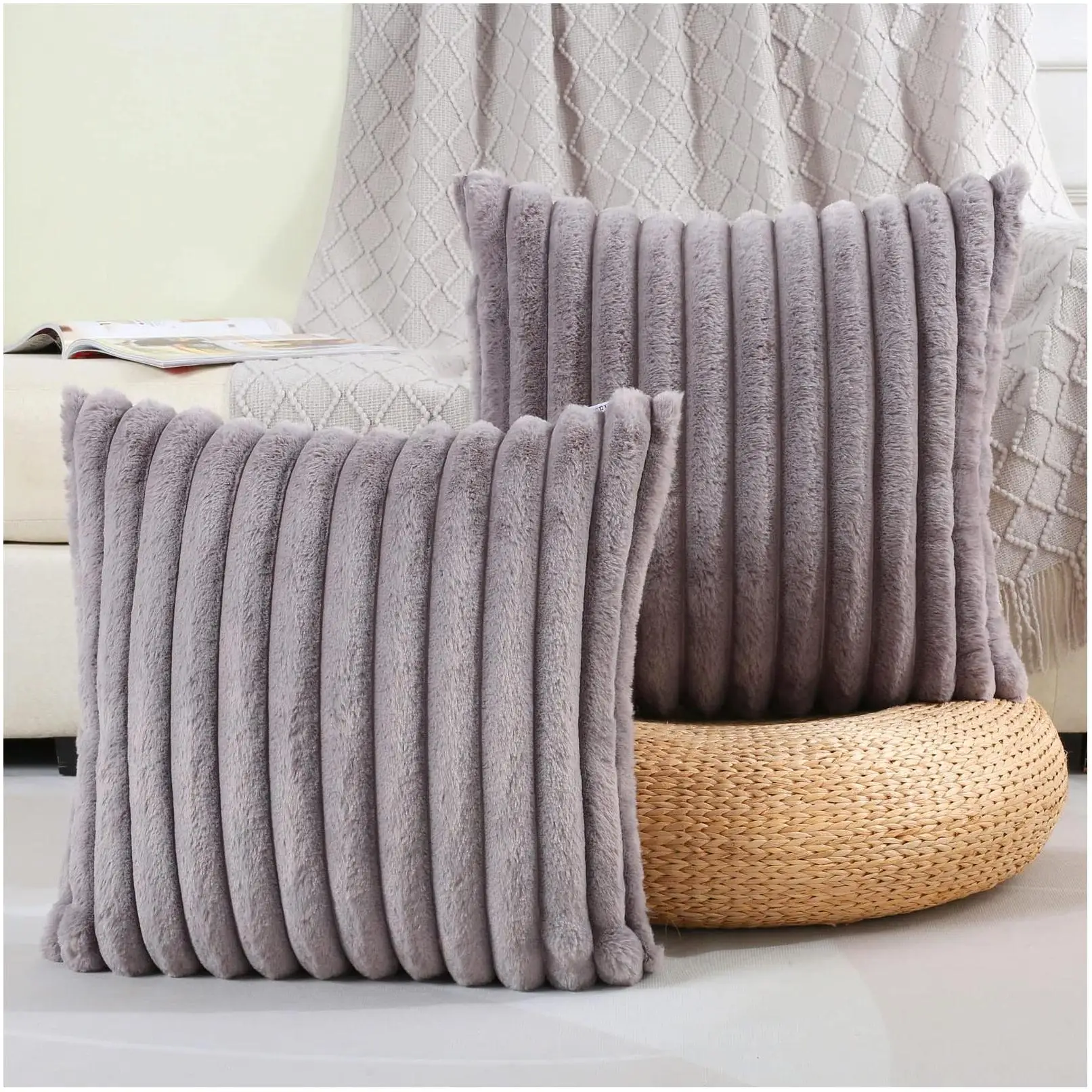 Cushion Covers Types Of Handmade Modern Style White Plain Colours Double-Sided Hand Embroidered Logo Pure Corduroy Cushion Cases