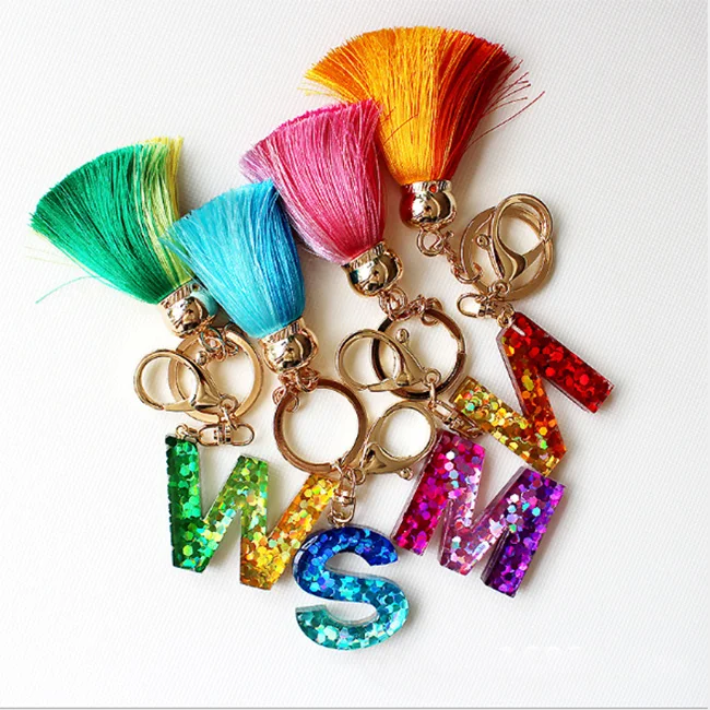 Wholesale high quality harmless Resin Acrylic charm alphabet shape key chain holder with liquid