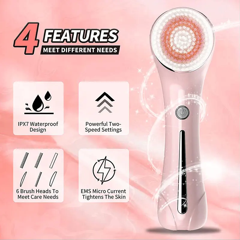 
Vibration EMS massage IPX7 waterproof multifunction beauty equipment Facial cleansing brush for skin care 