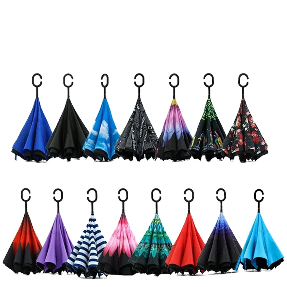 Latest Customized Wholesale Manual Open Double Layer Reverse Umbrella with Flower Prints