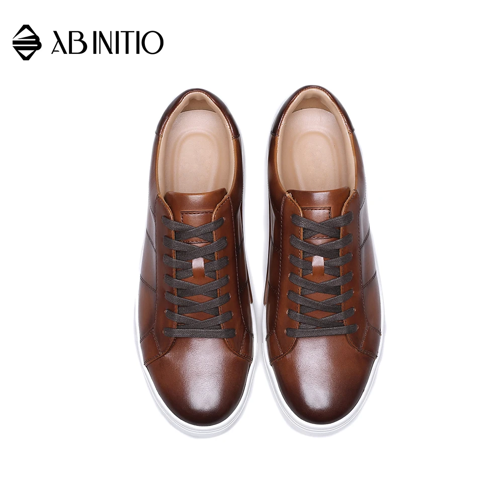 Wholesales high fashion luxury custom casual skateboard shoes brown Genuine leather men breathable flat sneakers shoes