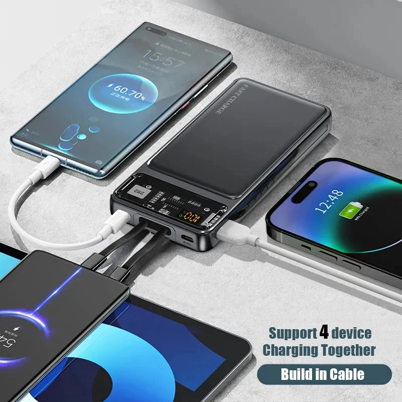 Built In Cable Lithium Mobile Charger Portable LCD Display Wholesale Fast Charging PD 20W Magnetic Wireless Power Bank 10000mah