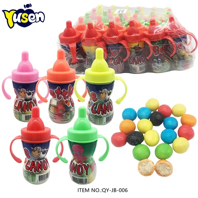 Lovely Plastic Colorful Feeding Bottle Sweet Mixed Fruit Flavor Crispy Wafer Ball Biscuits Puffed Soft Candy