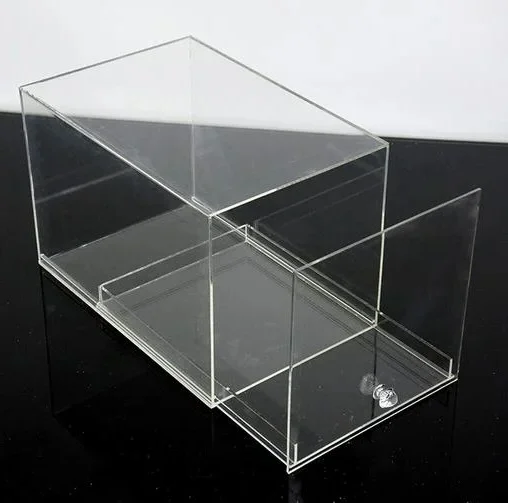 Spring Sign Transparent Acrylic Shoe Storage Box with Pull Out Drawers PMMA Clear Shoes Nike Box Front Display