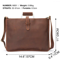 Marrant crazy horse leather laptop briefcase top handle luxury handbag messenger bag genuine leather briefcase for men
