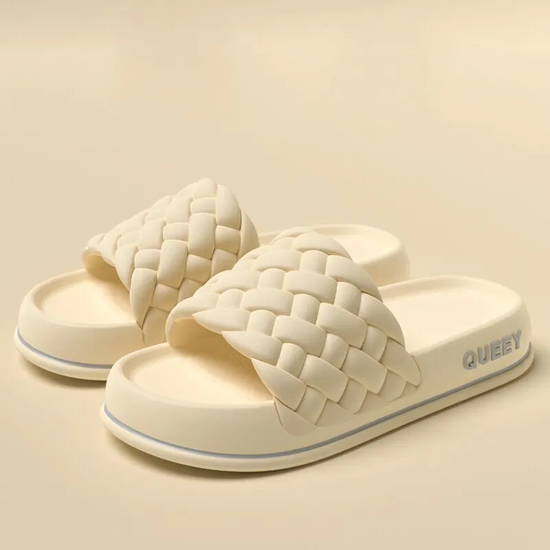 Feslishoet Women Weave Slippers Thick Sole Summer Beach Slides Bathroom Slipper Soft Sandals Fashion Cloud Shoes