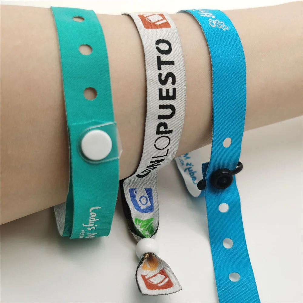 Woven Concert Clip Security Plastic Sliding Lock Fabric Wristbands
