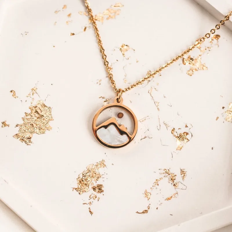 Inspire Stainless Steel Mountains Shell Inlay Pendant Necklace Christian Mustard Seed Move Mountains Pendant Necklace