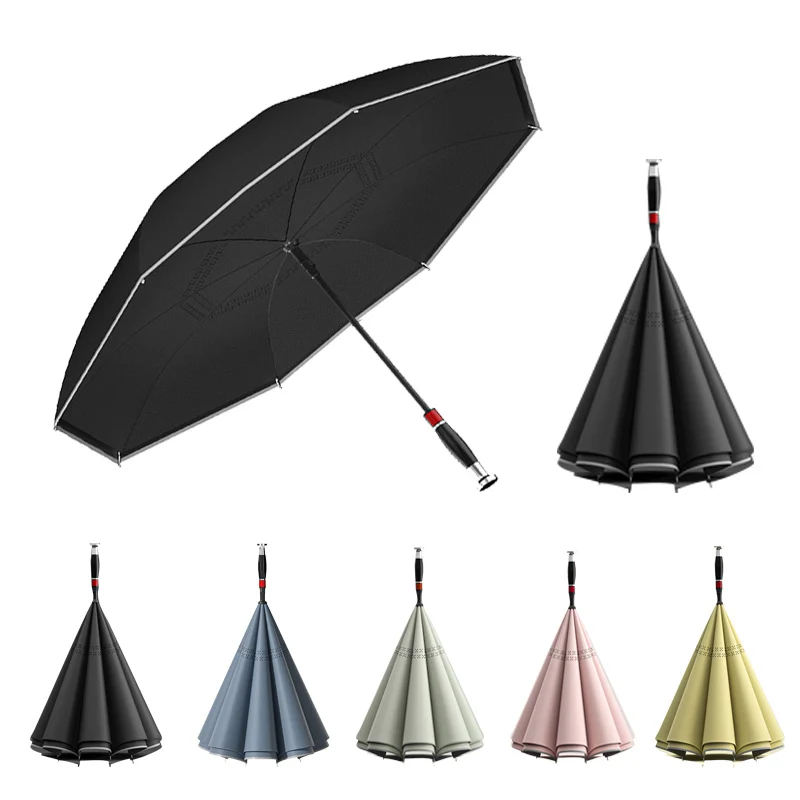 Straight Handle Double Layer Promotional Custom Reverse Inverted Umbrella with Logo Printing Wholesale