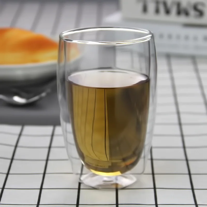 Custom Logo High Borosilicate Glass Juice Drink Coffee Double Wall Glass Cup