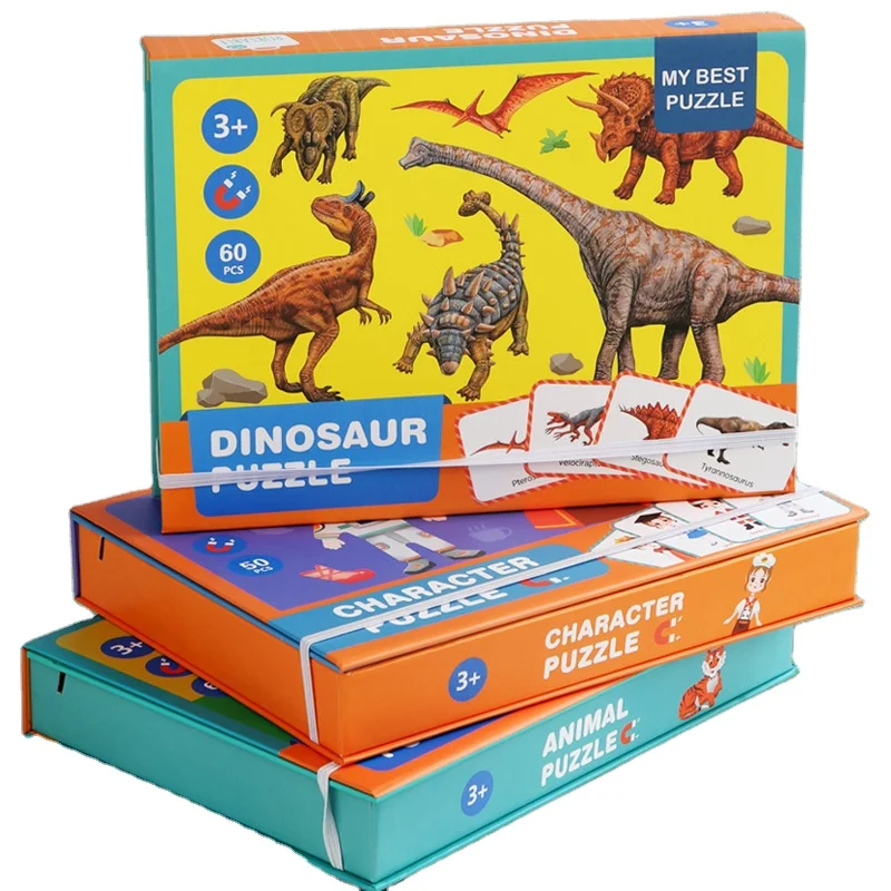 Wooden Jigsaw Puzzles Magnetic Doodle Puzzles Dinosaur Mix and Match Game STEM Fine Motor Skill Activity Puzzle for Kids