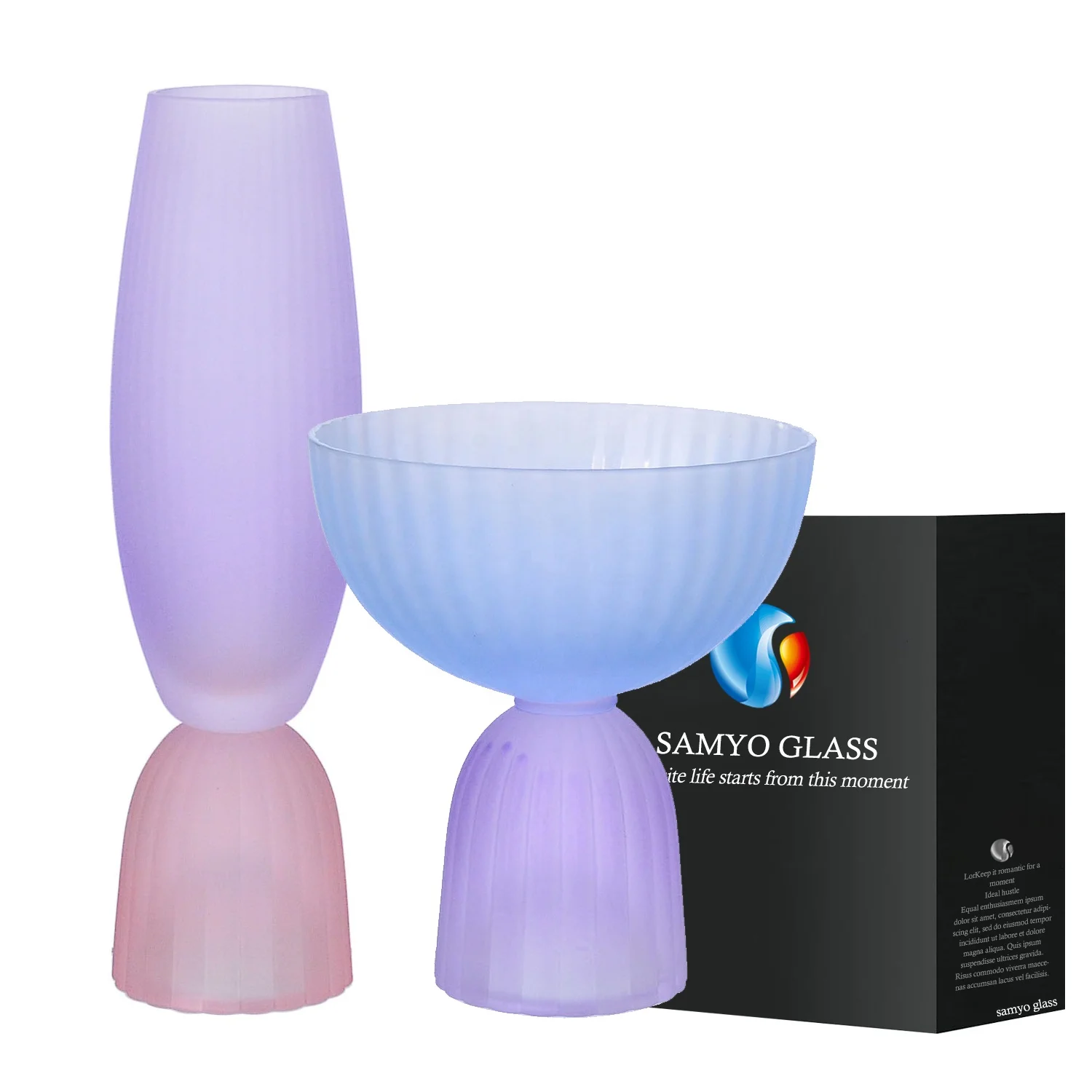 Samyo Luxury Nordic Frosted colored Crystal glass Ribbed ice cream Milkshake wine Dessert beer glasses cup for wedding bar gift