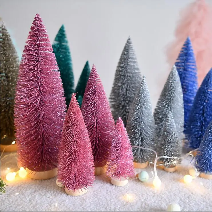 Christmas Mini Sisal Trees for Craft Bottle Brush Pine Trees for Christmas Village Artificial Snow Frost Trees