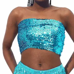 Sequin Tube Top Sparkly Crop Tops Party Strapless Bra Top Stretch Vest Club Wear Costume Outfits for Women and Girls