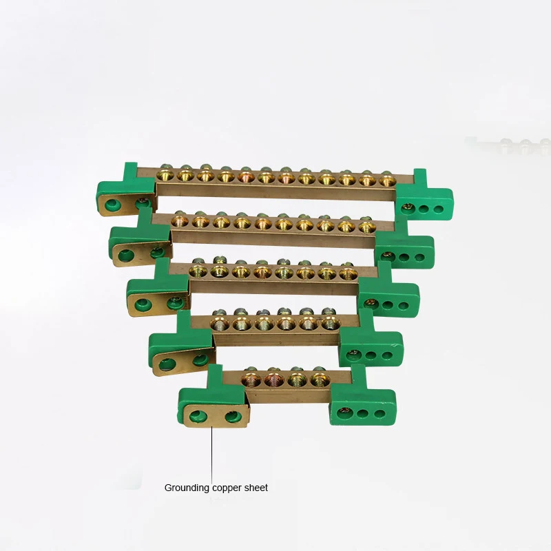 8*12 6P 6 Holes Copper Ground Row Earth Bar Terminal Busbar Strip with Green Feet for Cabinet Power Distribution Box