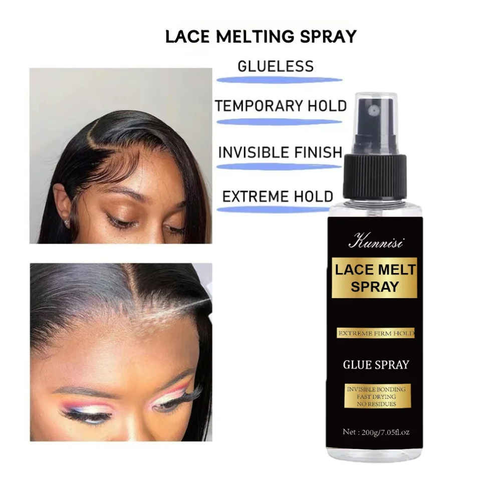 Private Label 200ml Long Lasting Hold Glue-less Waterproof Lace Melting Spray Fast Dry Extreme Hold