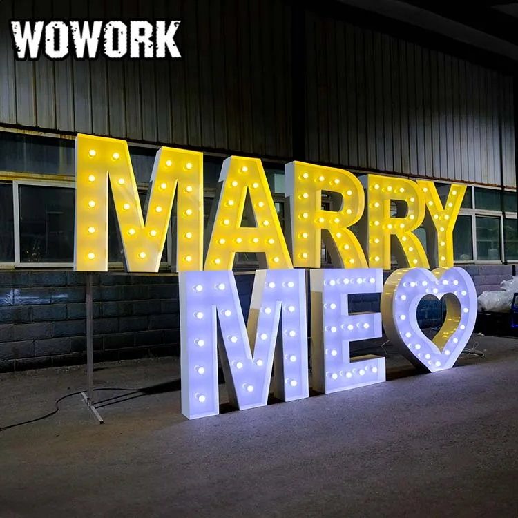 WOWORK оптовая продажа 4 фута металлическая RGB неоновая яркая буква для украшения свадебной вечеринки