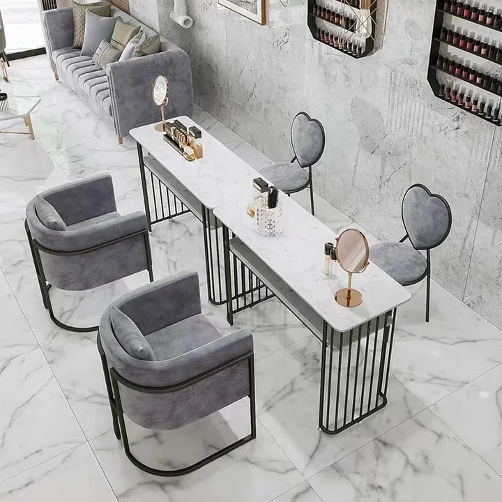 Wholesale Commercial Furniture Modern Simple Style Beauty Salon Furniture Manicure Table Light Luxury Metal Nail Table