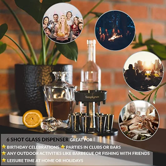 6 Glass dispensers and brackets with 6 stainless steel wine glasses in a convenient box