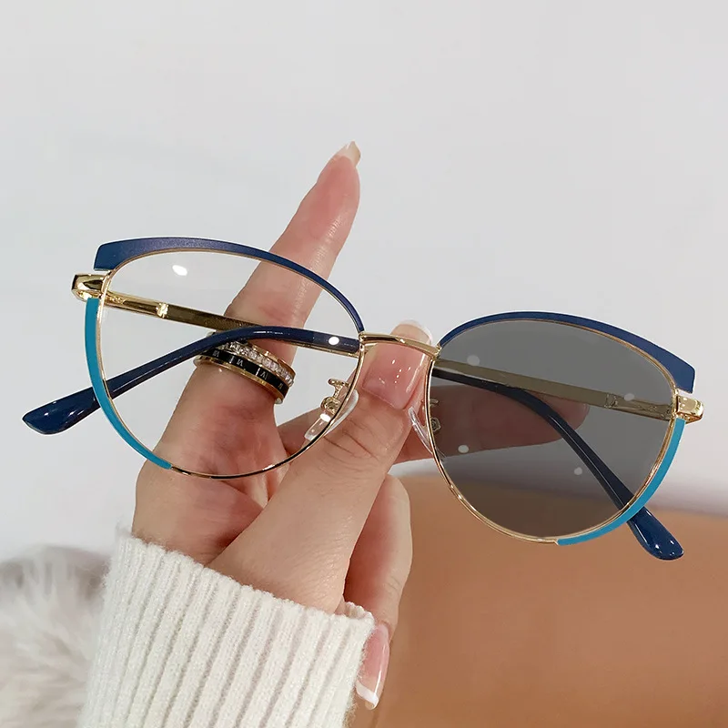 2025 New arrival color change optical frame cat eyes eyeglasses Frames metal eyewear photochromic anti blue light glasses frame