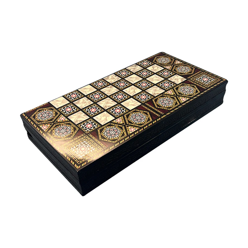 Custom Wood Piano Lacquer Table Games backgammon Middle East Arab chess PU Wood Box Puzzle games