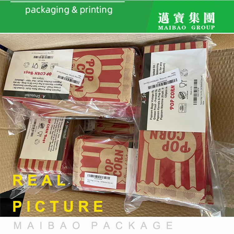 Wholesale Personalized Custom Print Logo Branded Recycled Biodegradable Kraft Pop Corn Packaging Popcorn Paper Bags