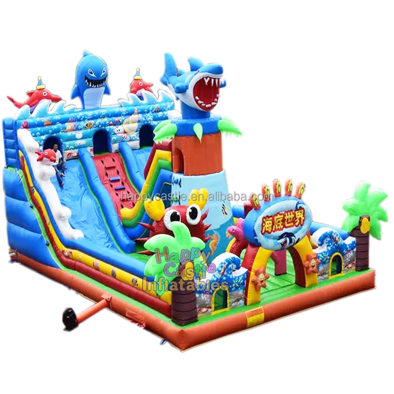 Ocean world Shark  large inflatable trampoline playground park  inflatable castle and indoor amusement equipment for sale